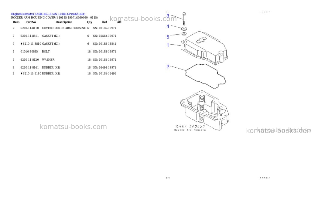 Komatsu sa6d140-1b s/n 10185-up Parts catalog cover Page 5 Komatsu sa6d140-1b s/n 10185-up Parts catalog cover Page 5