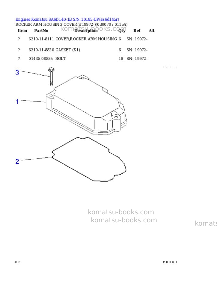 Komatsu sa6d140-1b s/n 10185-up Parts catalog cover Page 6 Komatsu sa6d140-1b s/n 10185-up Parts catalog cover Page 6