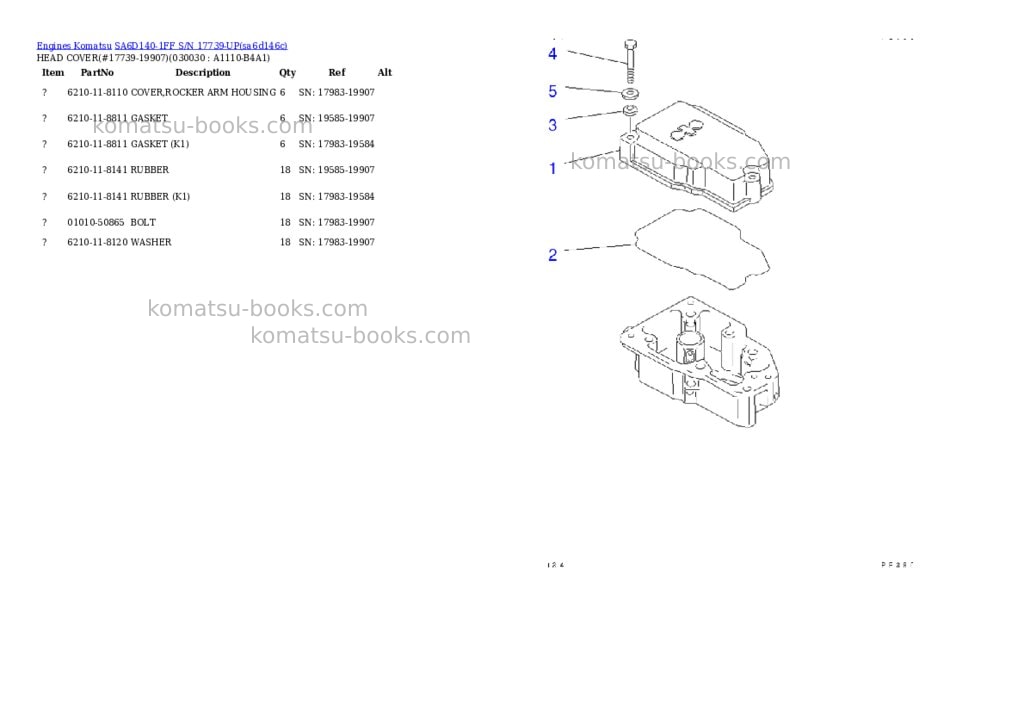 Komatsu SA6D140-1FF S/N 17739-UP Parts catalog cover Page 2 Komatsu SA6D140-1FF S/N 17739-UP Parts catalog cover Page 2