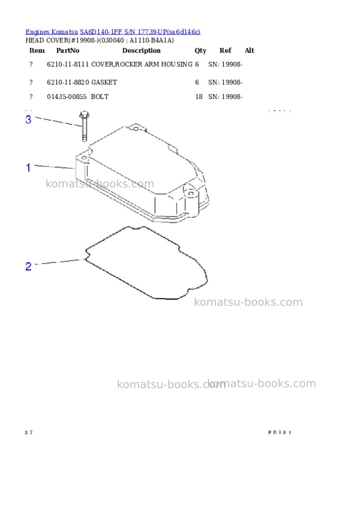 Komatsu SA6D140-1FF S/N 17739-UP Parts catalog cover Page 3 Komatsu SA6D140-1FF S/N 17739-UP Parts catalog cover Page 3