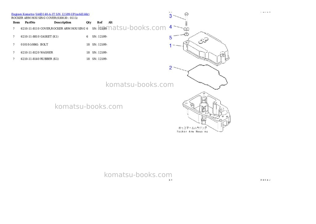 Komatsu sa6d140-a-1t s/n 12599-up Parts catalog cover Page 2