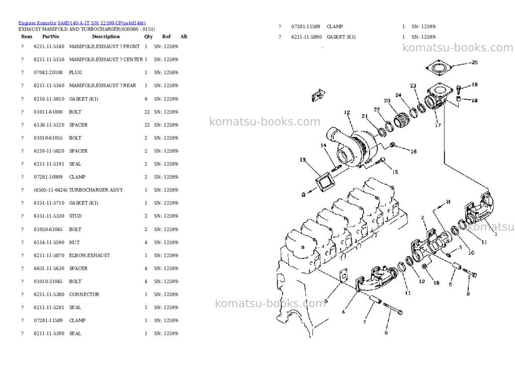 Komatsu sa6d140-a-1t s/n 12599-up Parts catalog cover Page 5