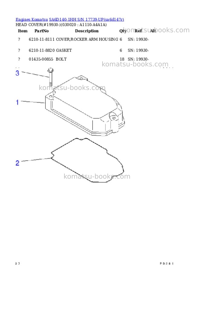 Komatsu sa6d140-1hh s/n 17739-up Parts catalog cover Komatsu sa6d140-1hh s/n 17739-up Parts catalog cover