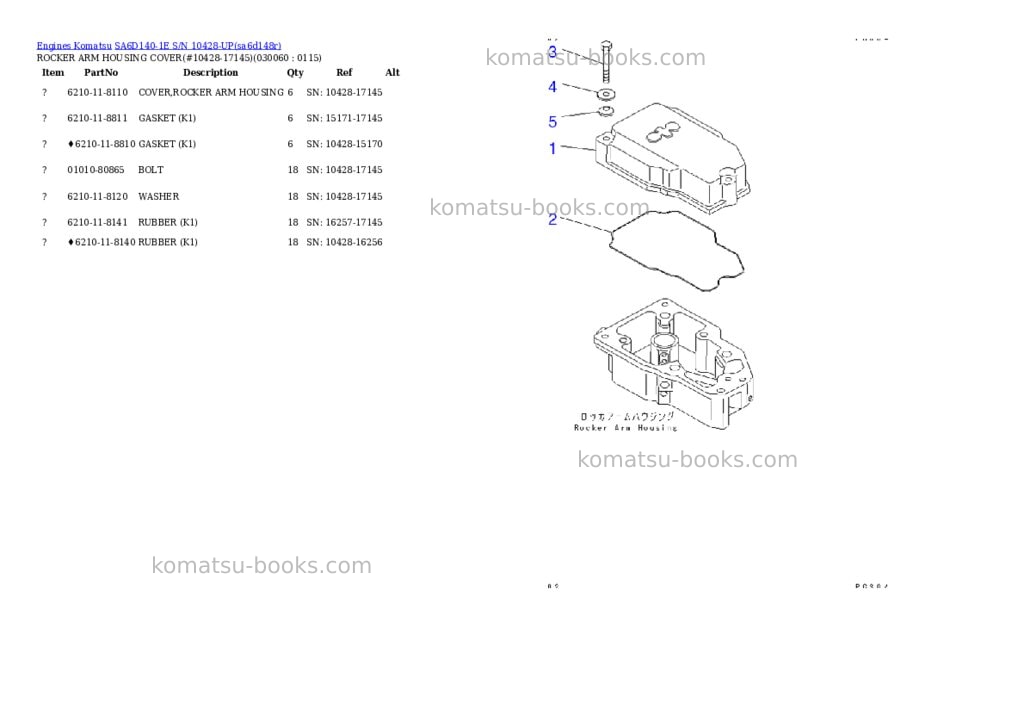 Komatsu sa6d140-1e s/n 10428-up Parts catalog cover Page 5 Komatsu sa6d140-1e s/n 10428-up Parts catalog cover Page 5