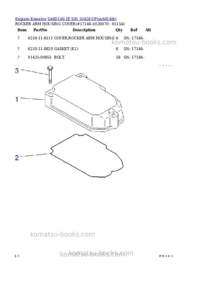 Komatsu sa6d140-1e s/n 10428-up Parts catalog cover Page 6 Komatsu sa6d140-1e s/n 10428-up Parts catalog cover Page 6