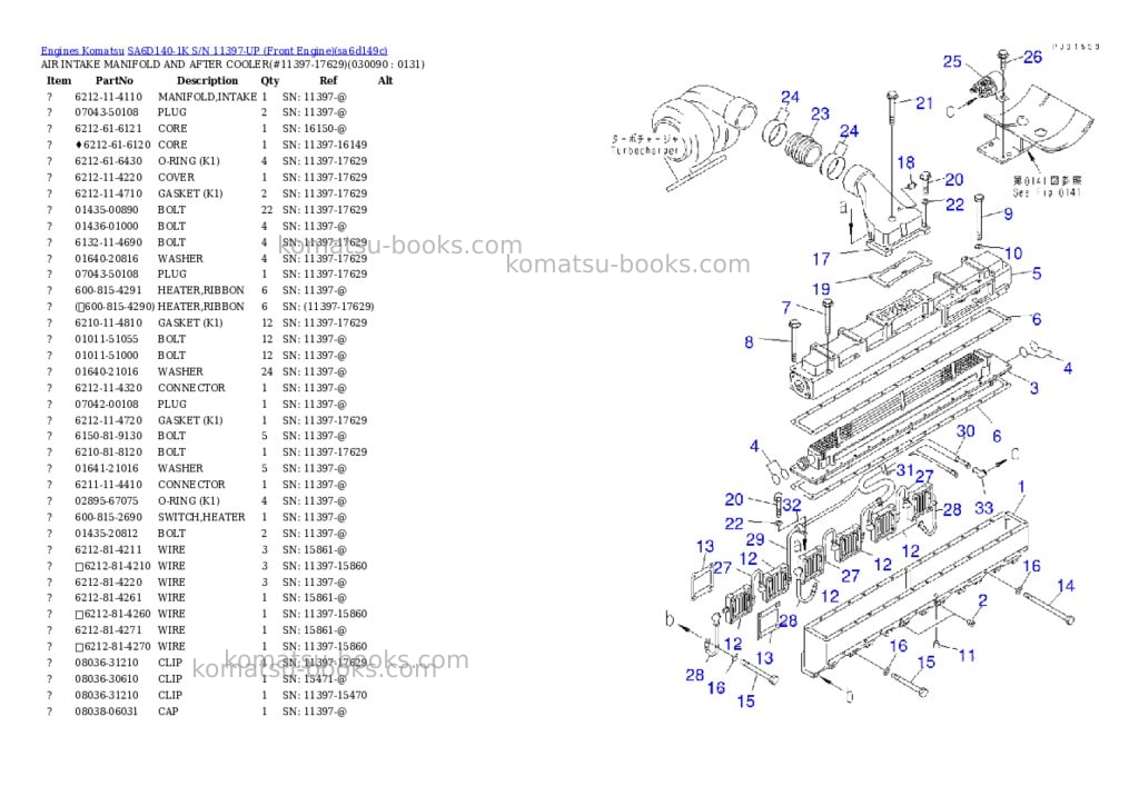 Komatsu SA6D140-1K S/N 11397-UP (Front Engine) Parts catalog cover Page 8 Komatsu SA6D140-1K S/N 11397-UP (Front Engine) Parts catalog cover Page 8