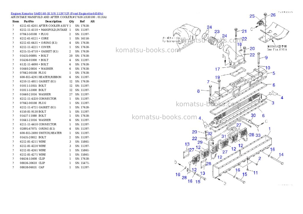 Komatsu SA6D140-1K S/N 11397-UP (Front Engine) Parts catalog cover Page 9 Komatsu SA6D140-1K S/N 11397-UP (Front Engine) Parts catalog cover Page 9