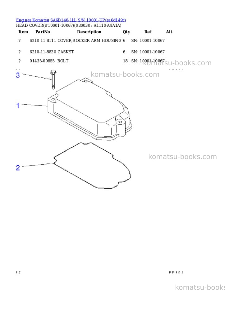 Komatsu sa6d140-1ll s/n 10001-up Parts catalog cover Page 2 Komatsu sa6d140-1ll s/n 10001-up Parts catalog cover Page 2