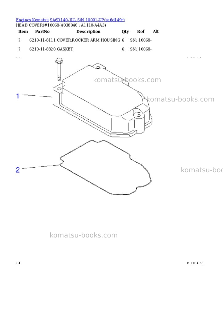 Komatsu sa6d140-1ll s/n 10001-up Parts catalog cover Page 3 Komatsu sa6d140-1ll s/n 10001-up Parts catalog cover Page 3