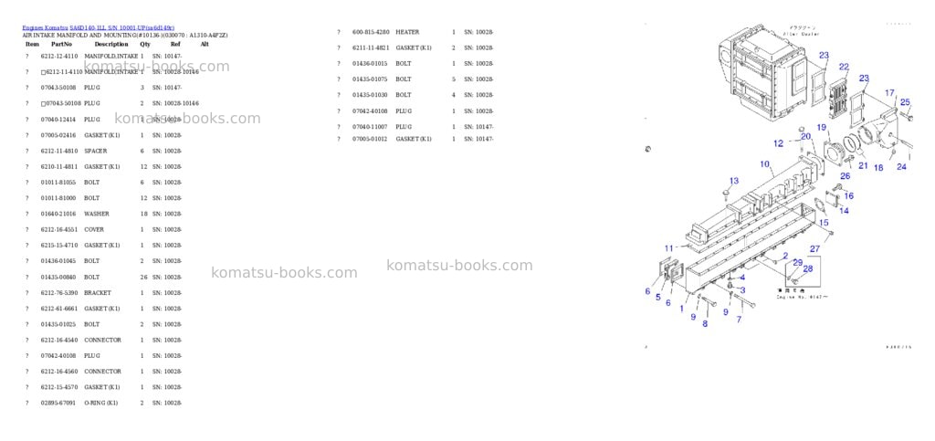Komatsu sa6d140-1ll s/n 10001-up Parts catalog cover Page 6 Komatsu sa6d140-1ll s/n 10001-up Parts catalog cover Page 6