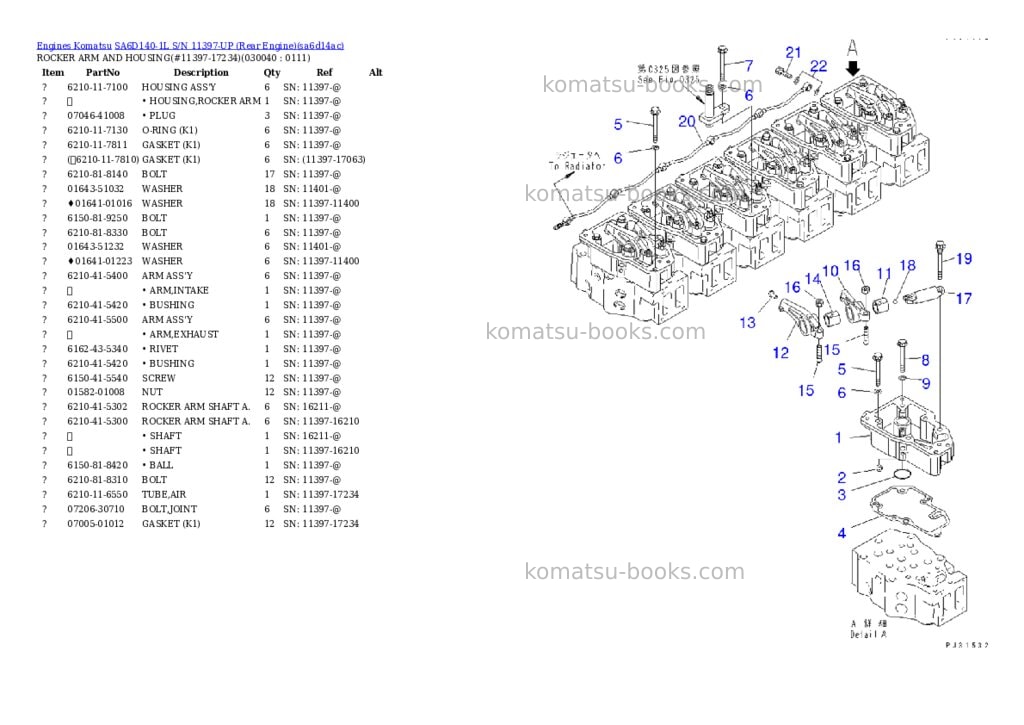 Komatsu SA6D140-1L S/N 11397-UP (Rear Engine) Parts catalog cover Page 3 Komatsu SA6D140-1L S/N 11397-UP (Rear Engine) Parts catalog cover Page 3