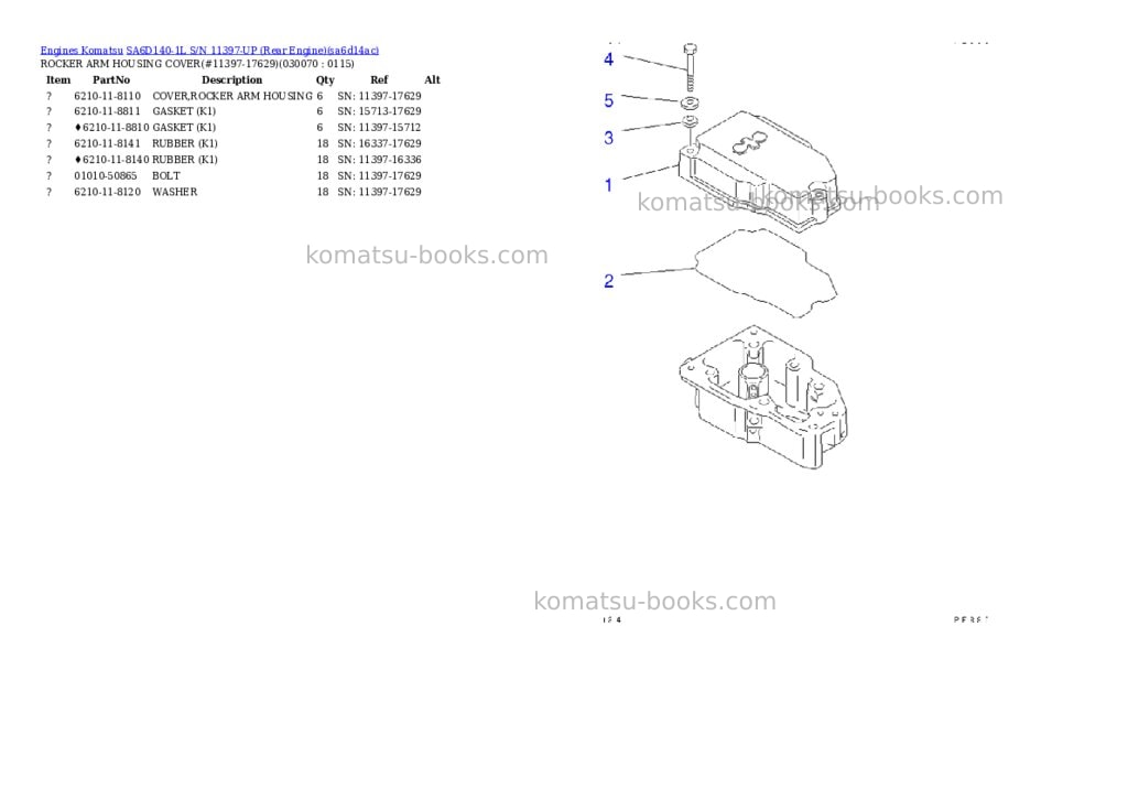 Komatsu SA6D140-1L S/N 11397-UP (Rear Engine) Parts catalog cover Page 6 Komatsu SA6D140-1L S/N 11397-UP (Rear Engine) Parts catalog cover Page 6
