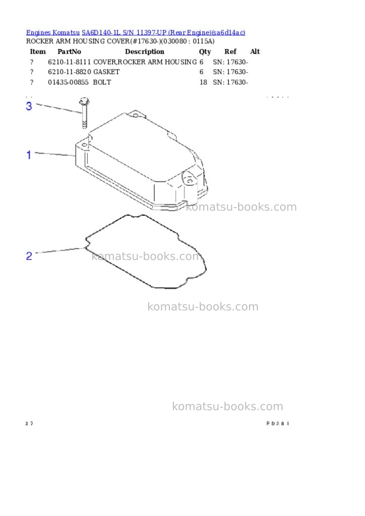 Komatsu SA6D140-1L S/N 11397-UP (Rear Engine) Parts catalog cover Page 7 Komatsu SA6D140-1L S/N 11397-UP (Rear Engine) Parts catalog cover Page 7
