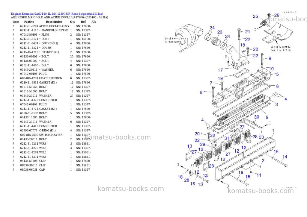 Komatsu SA6D140-1L S/N 11397-UP (Rear Engine) Parts catalog cover Page 9 Komatsu SA6D140-1L S/N 11397-UP (Rear Engine) Parts catalog cover Page 9