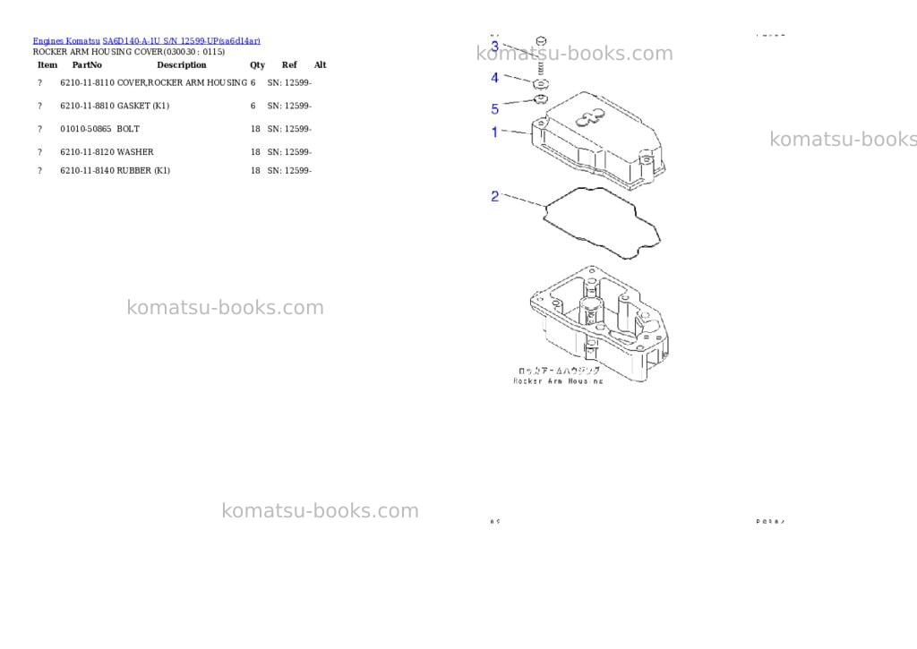 Komatsu sa6d140-a-1u s/n 12599-up Parts catalog cover Page 2 Komatsu sa6d140-a-1u s/n 12599-up Parts catalog cover Page 2