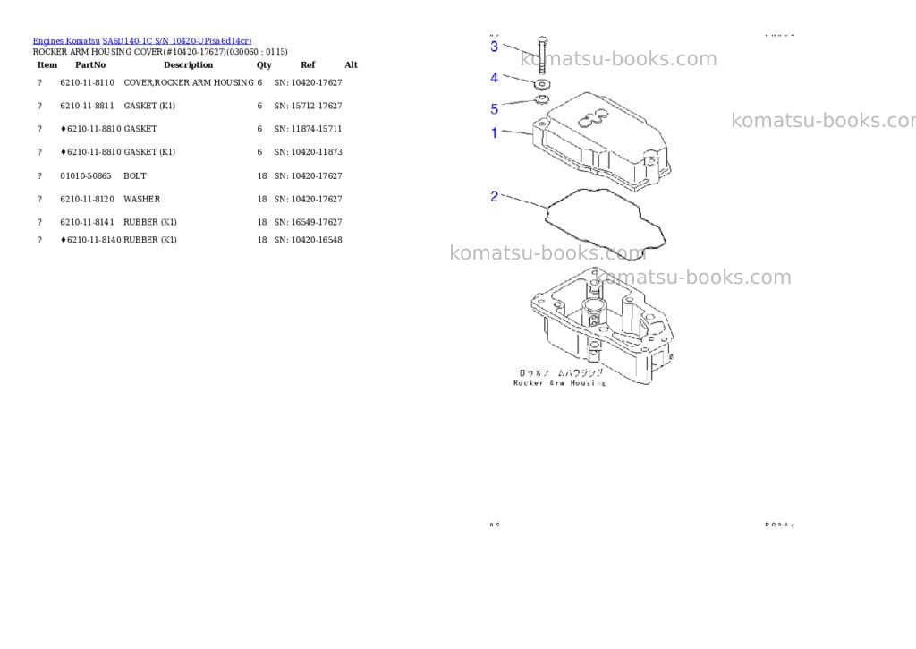 Komatsu SA6D140-1C S/N 10420-UP Parts catalog cover Page 5 Komatsu SA6D140-1C S/N 10420-UP Parts catalog cover Page 5