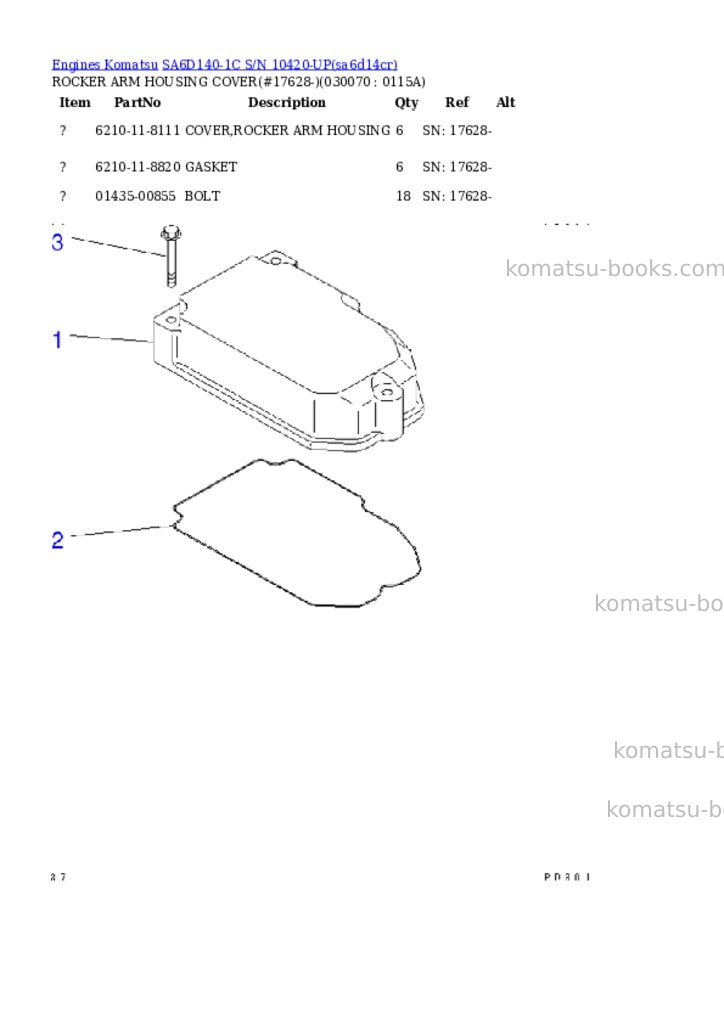 Komatsu SA6D140-1C S/N 10420-UP Parts catalog cover Page 6 Komatsu SA6D140-1C S/N 10420-UP Parts catalog cover Page 6