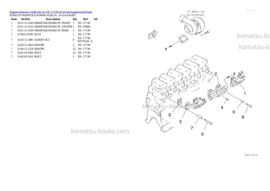 Komatsu SA6D140-1N S/N 17739-UP (Front Engine) Parts catalog cover Page 10 Komatsu SA6D140-1N S/N 17739-UP (Front Engine) Parts catalog cover Page 10