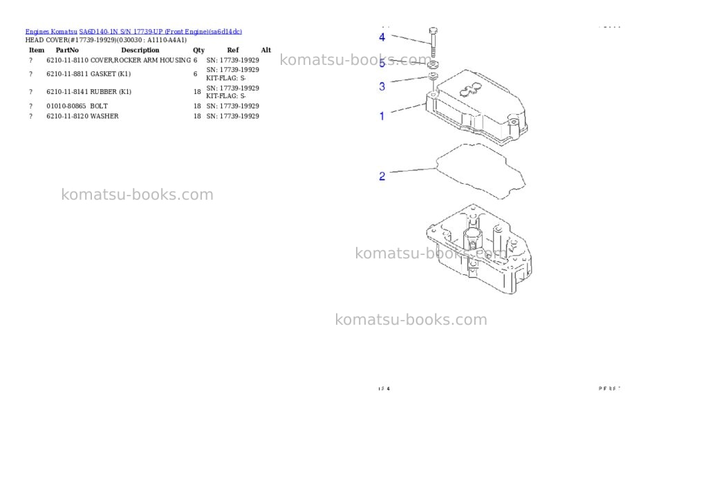 Komatsu SA6D140-1N S/N 17739-UP (Front Engine) Parts catalog cover Page 2 Komatsu SA6D140-1N S/N 17739-UP (Front Engine) Parts catalog cover Page 2