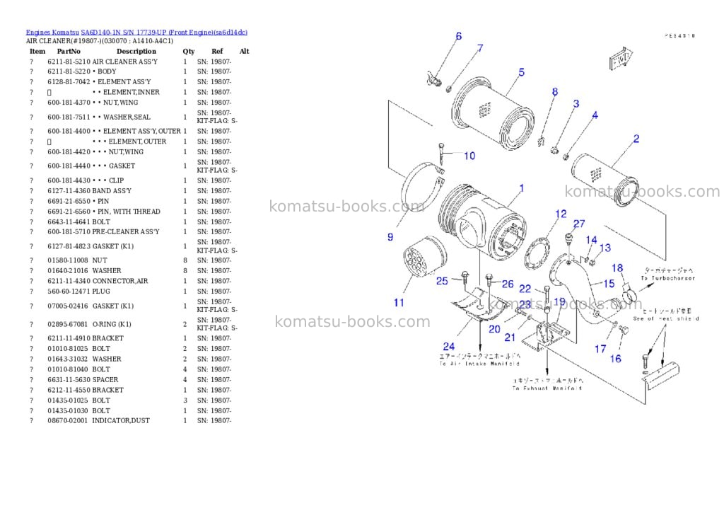 Komatsu SA6D140-1N S/N 17739-UP (Front Engine) Parts catalog cover Page 6 Komatsu SA6D140-1N S/N 17739-UP (Front Engine) Parts catalog cover Page 6