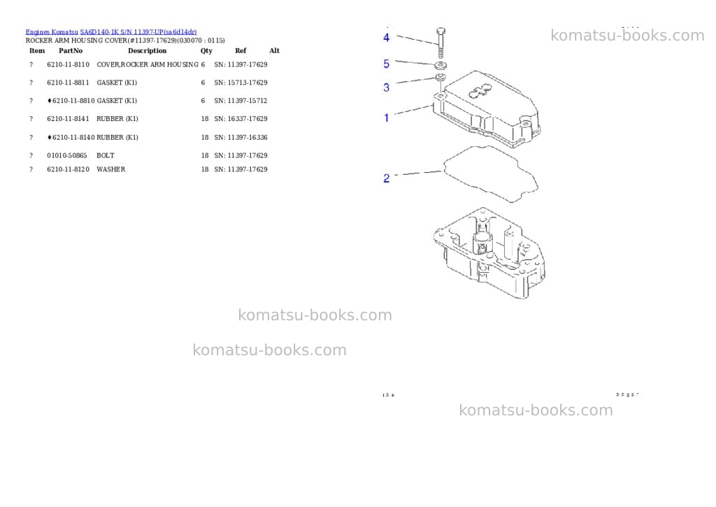 Komatsu sa6d140-1k s/n 11397-up front engine Parts catalog cover Page 2 Komatsu sa6d140-1k s/n 11397-up front engine Parts catalog cover Page 2