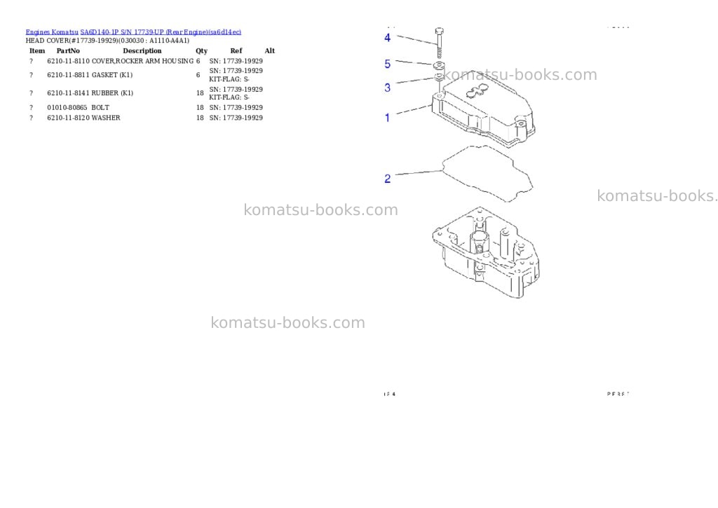 Komatsu SA6D140-1P S/N 17739-UP (Rear Engine) Parts catalog cover Page 2 Komatsu SA6D140-1P S/N 17739-UP (Rear Engine) Parts catalog cover Page 2