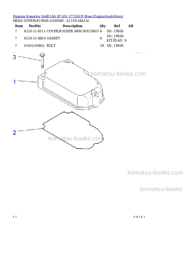 Komatsu SA6D140-1P S/N 17739-UP (Rear Engine) Parts catalog cover Page 3 Komatsu SA6D140-1P S/N 17739-UP (Rear Engine) Parts catalog cover Page 3