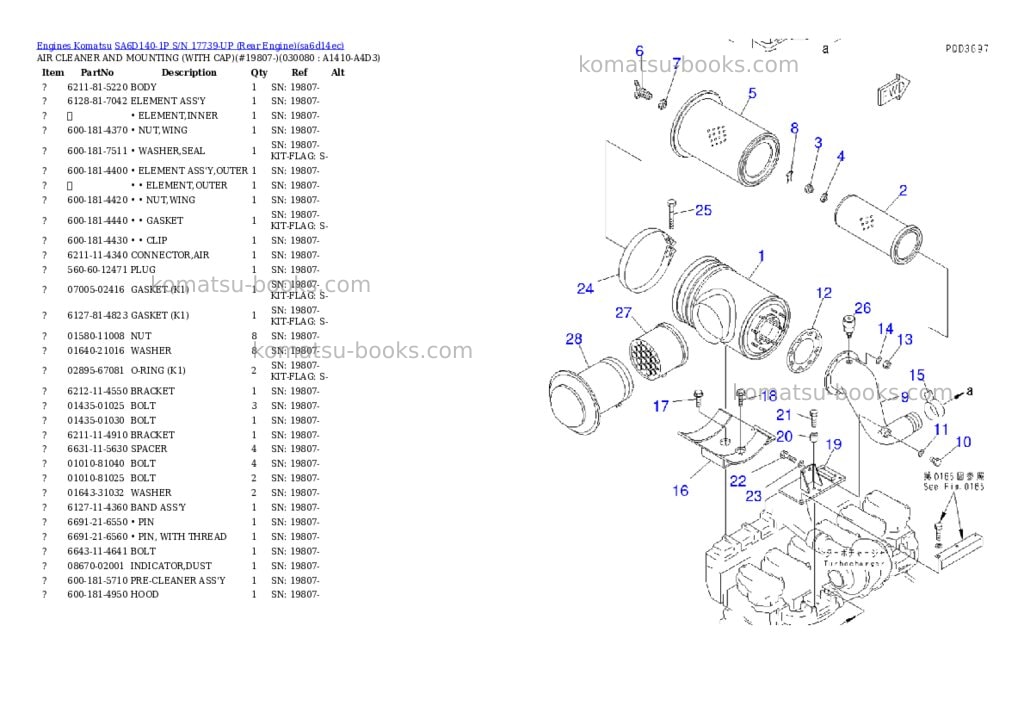 Komatsu SA6D140-1P S/N 17739-UP (Rear Engine) Parts catalog cover Page 7 Komatsu SA6D140-1P S/N 17739-UP (Rear Engine) Parts catalog cover Page 7