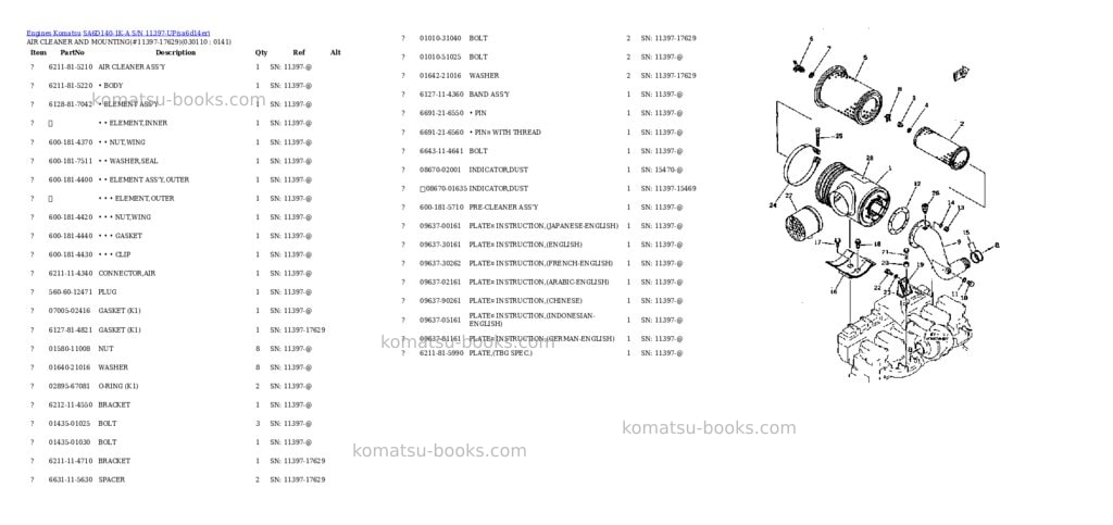 Komatsu sa6d140-1k-a s/n 11397-up Parts catalog cover Page 10 Komatsu sa6d140-1k-a s/n 11397-up Parts catalog cover Page 10