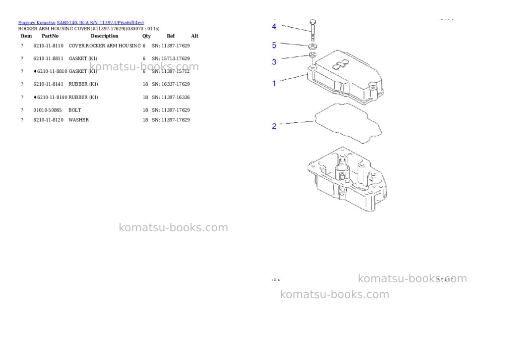 Komatsu sa6d140-1k-a s/n 11397-up Parts catalog cover Page 6 Komatsu sa6d140-1k-a s/n 11397-up Parts catalog cover Page 6