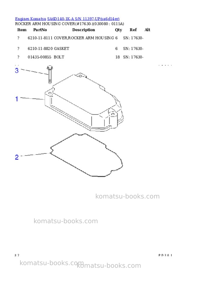 Komatsu sa6d140-1k-a s/n 11397-up Parts catalog cover Page 7 Komatsu sa6d140-1k-a s/n 11397-up Parts catalog cover Page 7