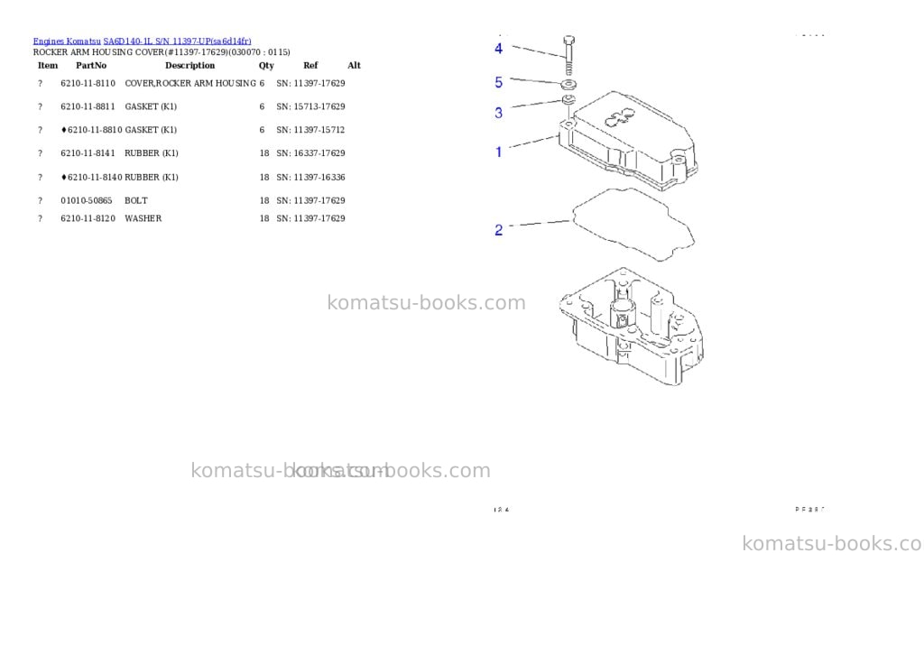 Komatsu sa6d140-1l s/n 11397-up Parts catalog cover Page 6 Komatsu sa6d140-1l s/n 11397-up Parts catalog cover Page 6
