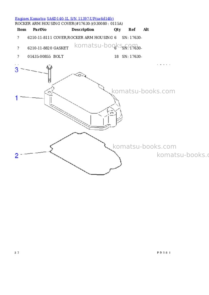 Komatsu sa6d140-1l s/n 11397-up Parts catalog cover Page 7 Komatsu sa6d140-1l s/n 11397-up Parts catalog cover Page 7