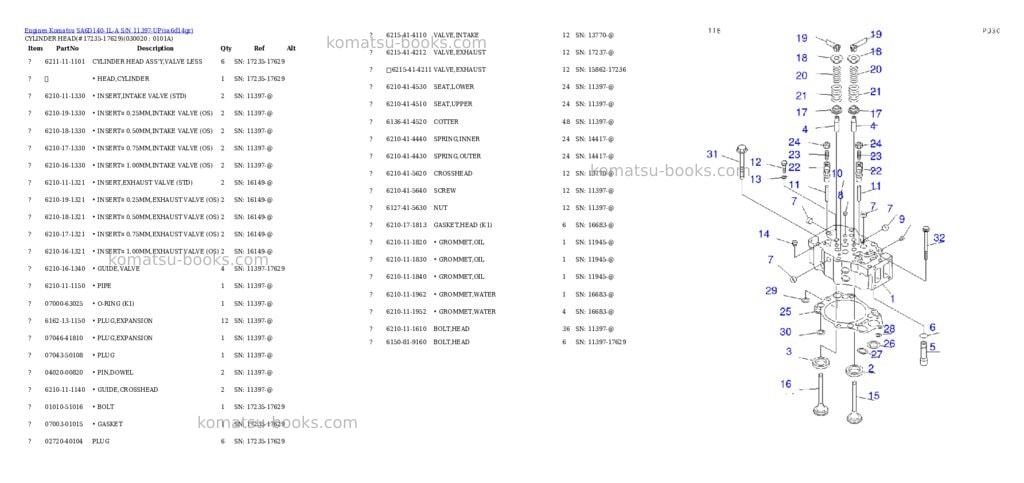 Komatsu sa6d140-1l-a s/n 11397-up Parts catalog cover
