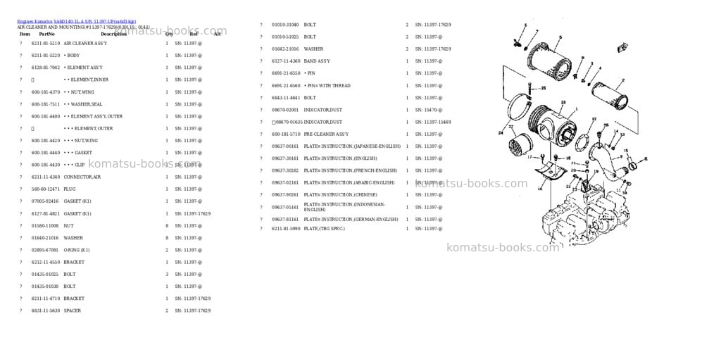 Komatsu sa6d140-1l-a s/n 11397-up Parts catalog cover Page 10