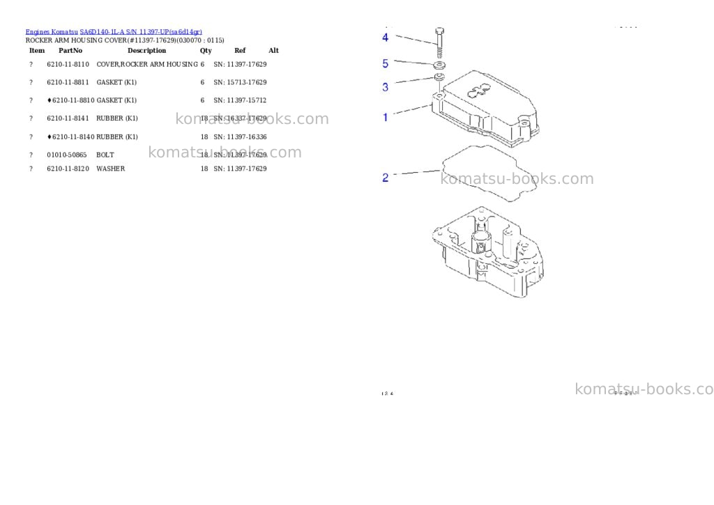 Komatsu sa6d140-1l-a s/n 11397-up Parts catalog cover Page 6