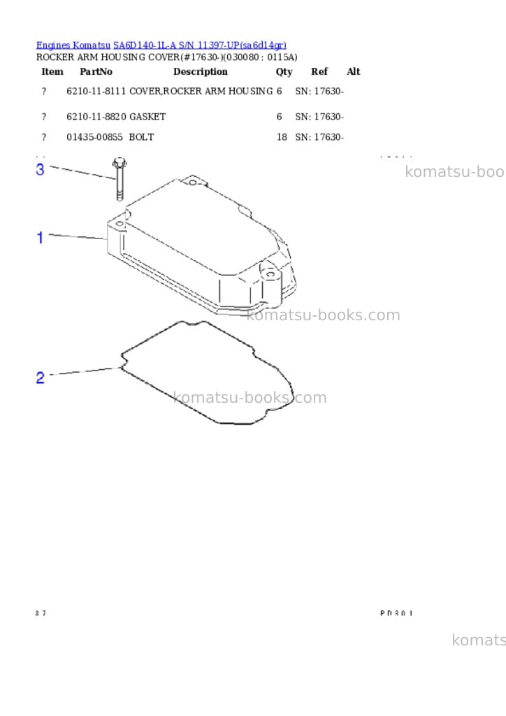 Komatsu sa6d140-1l-a s/n 11397-up Parts catalog cover Page 7