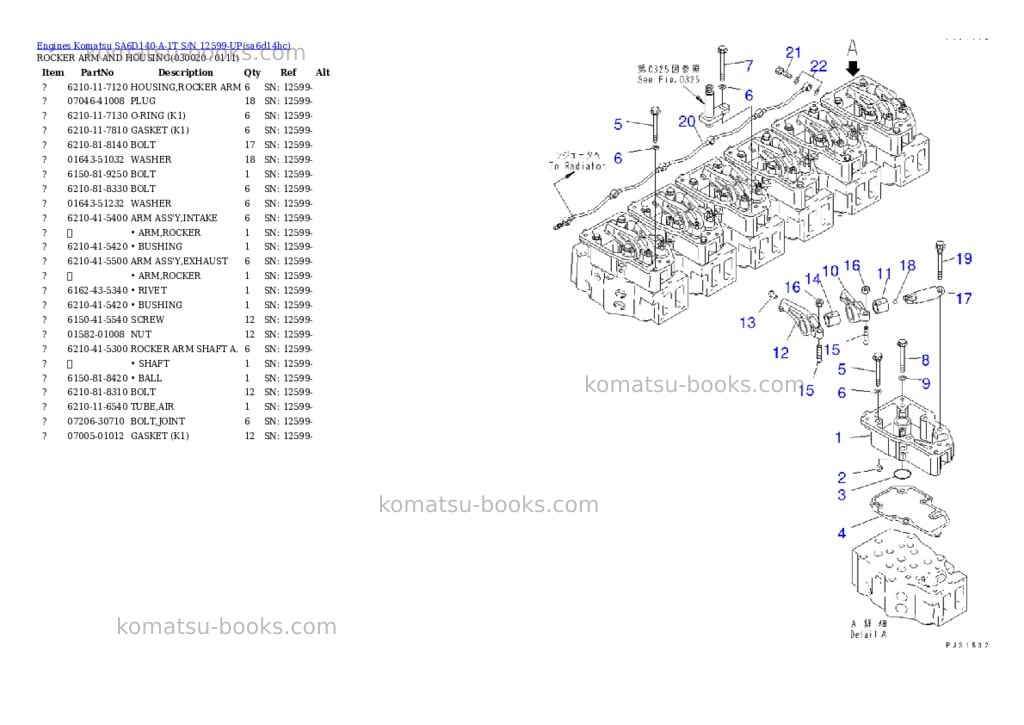 Komatsu SA6D140-A-1T S/N 12599-UP Parts catalog cover
