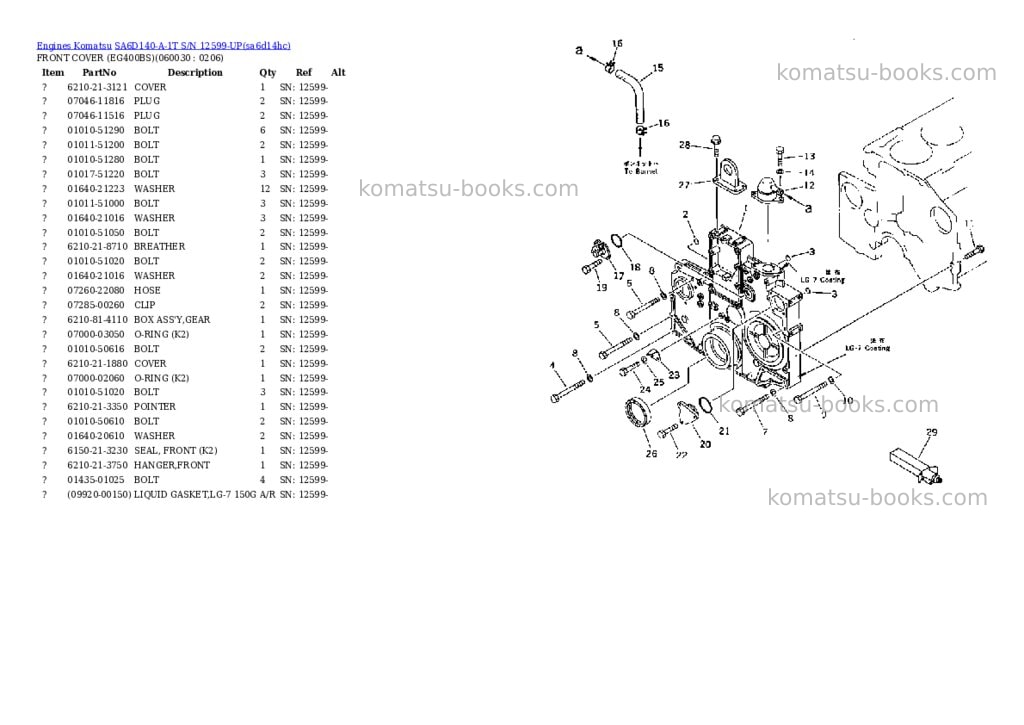 Komatsu SA6D140-A-1T S/N 12599-UP Parts catalog cover Page 10