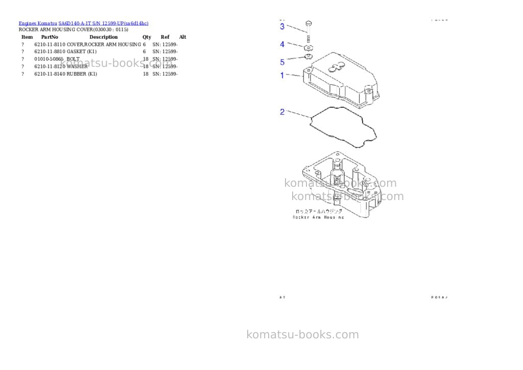 Komatsu SA6D140-A-1T S/N 12599-UP Parts catalog cover Page 2
