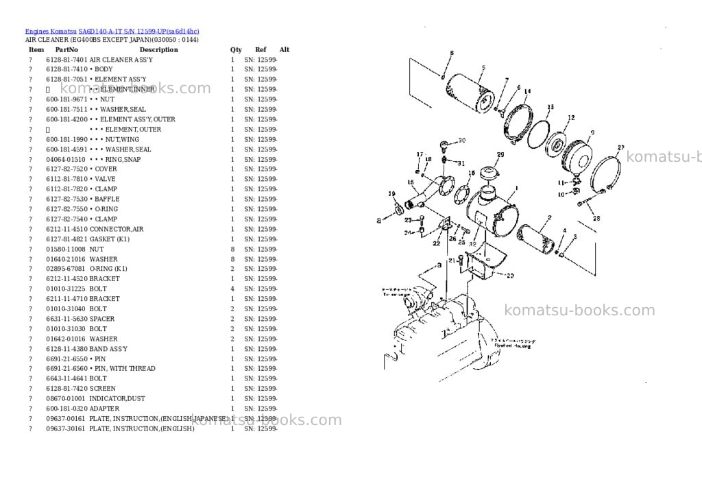 Komatsu SA6D140-A-1T S/N 12599-UP Parts catalog cover Page 4