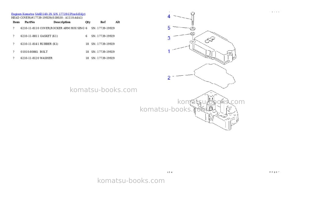 Komatsu sa6d140-1n s/n 17739-up front engine Parts catalog cover Page 2 Komatsu sa6d140-1n s/n 17739-up front engine Parts catalog cover Page 2