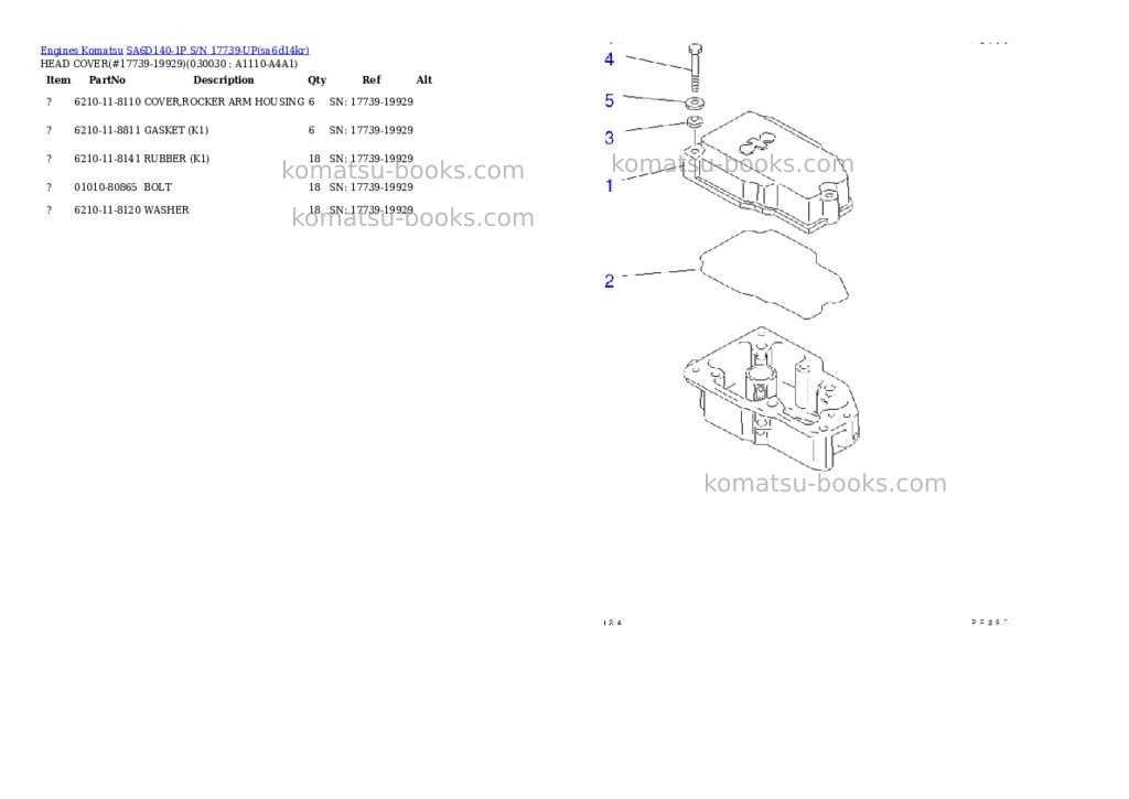 Komatsu sa6d140-1p s/n 17739-up rear engine Parts catalog cover Page 2 Komatsu sa6d140-1p s/n 17739-up rear engine Parts catalog cover Page 2