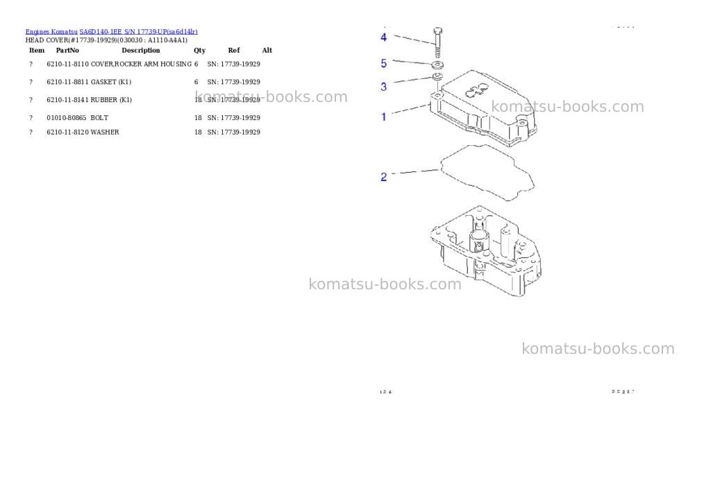 Komatsu SA6D140-1EE S/N 17739-UP Parts catalog cover Page 2 Komatsu SA6D140-1EE S/N 17739-UP Parts catalog cover Page 2