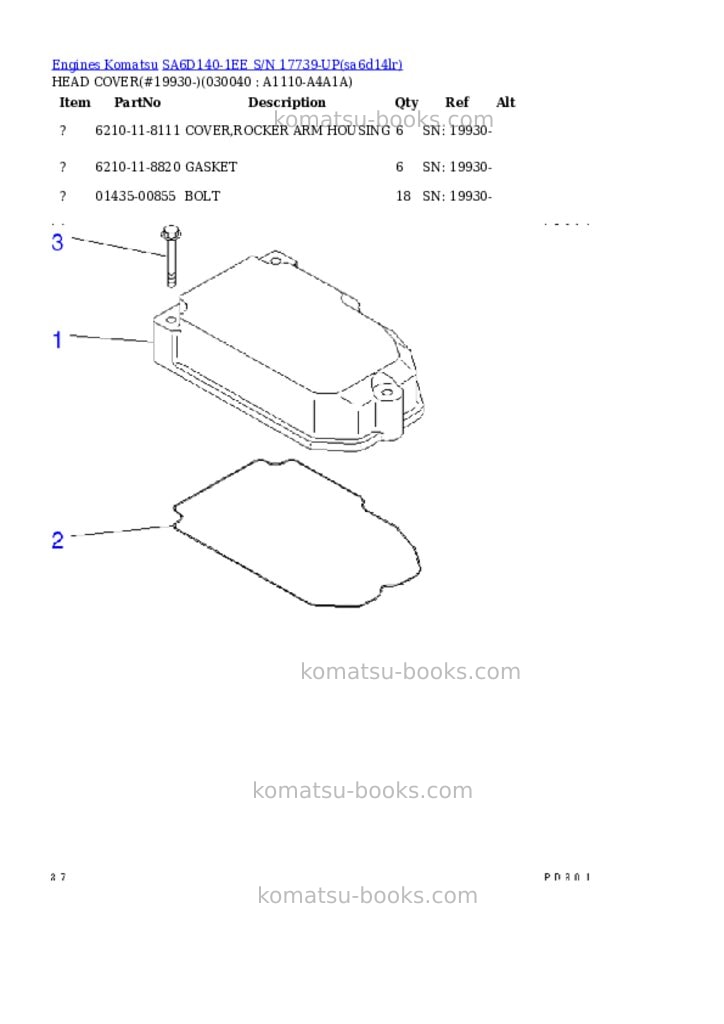 Komatsu SA6D140-1EE S/N 17739-UP Parts catalog cover Page 3 Komatsu SA6D140-1EE S/N 17739-UP Parts catalog cover Page 3