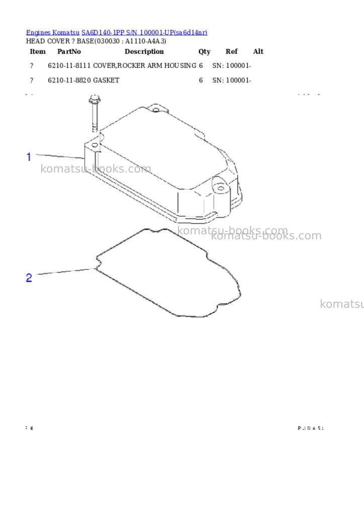 Komatsu sa6d140-1pp s/n 100001-up Parts catalog cover Page 2 Komatsu sa6d140-1pp s/n 100001-up Parts catalog cover Page 2
