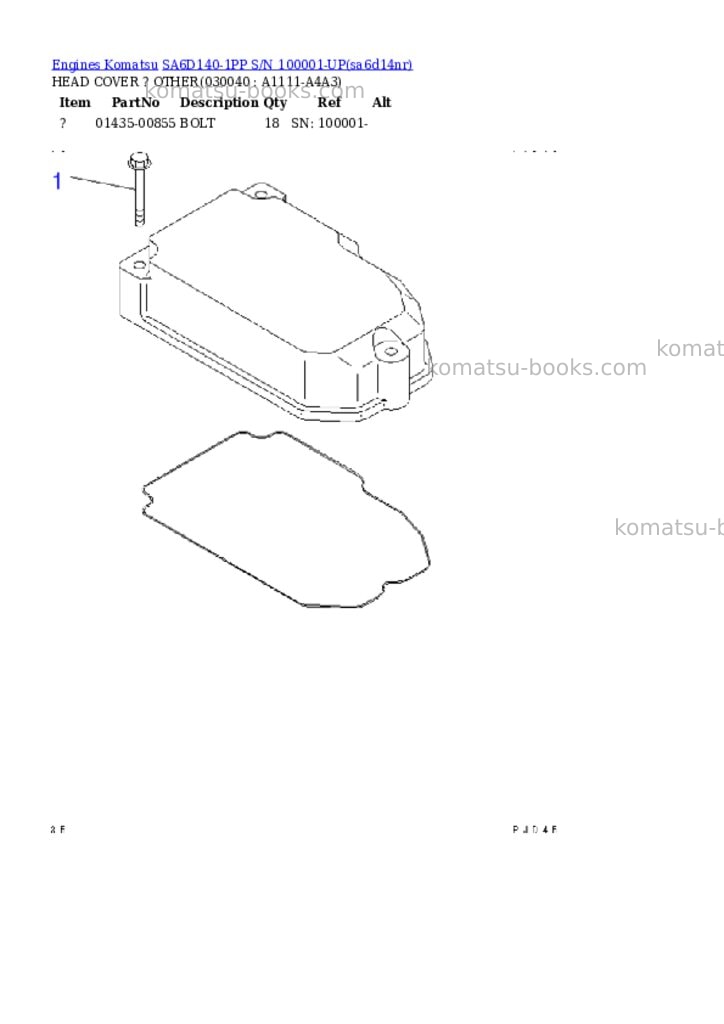 Komatsu sa6d140-1pp s/n 100001-up Parts catalog cover Page 3 Komatsu sa6d140-1pp s/n 100001-up Parts catalog cover Page 3