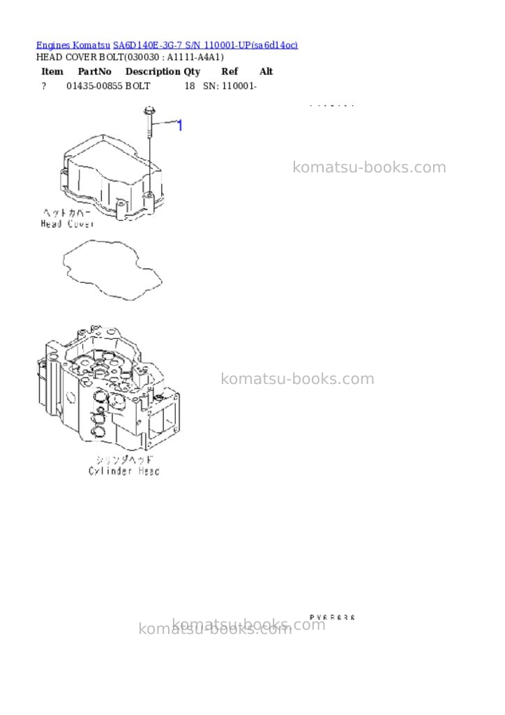Komatsu sa6d140e-3g-7 s/n 110001-up Parts catalog cover Page 2