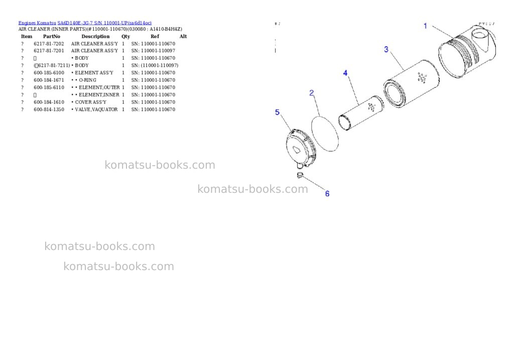Komatsu sa6d140e-3g-7 s/n 110001-up Parts catalog cover Page 7