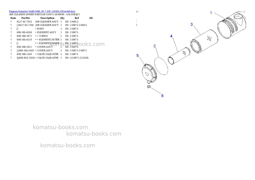 Komatsu sa6d140e-3g-7 s/n 110001-up Parts catalog cover Page 8
